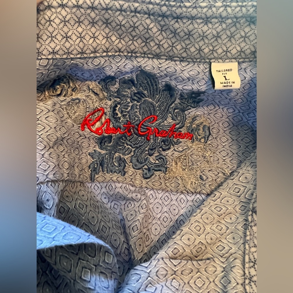Robert Graham Long Sleeve Button Down Shirt Blue Diamond Print‎ Sz L EUC